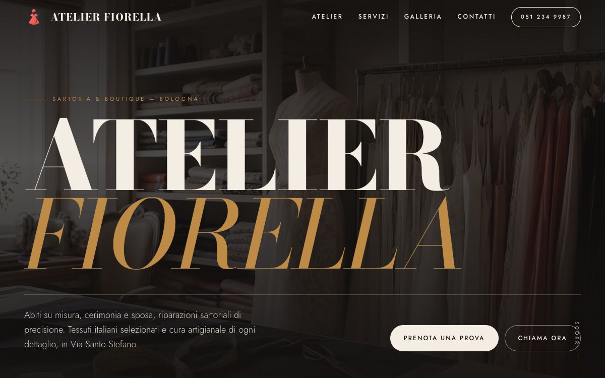Sito vetrina Atelier Fiorella — Sartoria · Bologna, creato con SitoMat