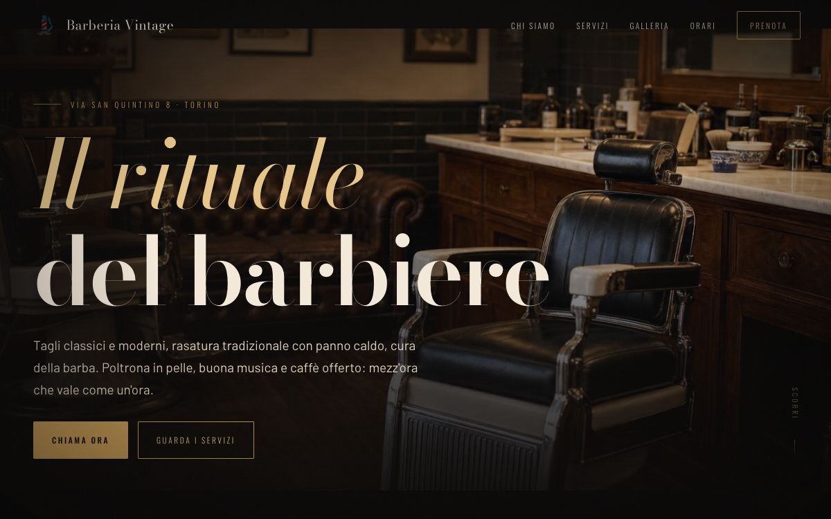 Sito vetrina Barberia Vintage — Barbiere · Torino, creato con SitoMat